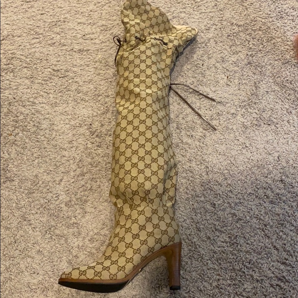 Gucci women’s original Gg Canvas thigh high boot